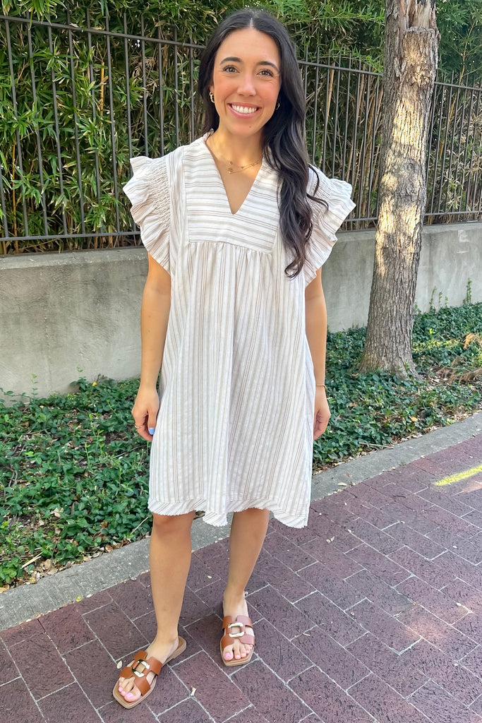 Discover The Power Striped Mocha Dress - Lyla's: Clothing, Decor & More - Plano Boutique