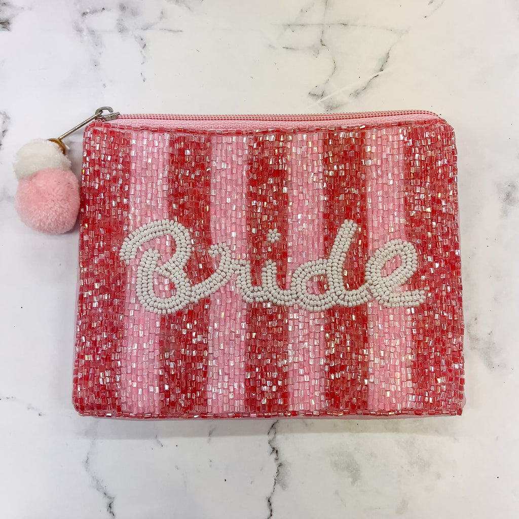Bride Pink Pastel Beaded Pouch - Lyla's: Clothing, Decor & More - Plano Boutique