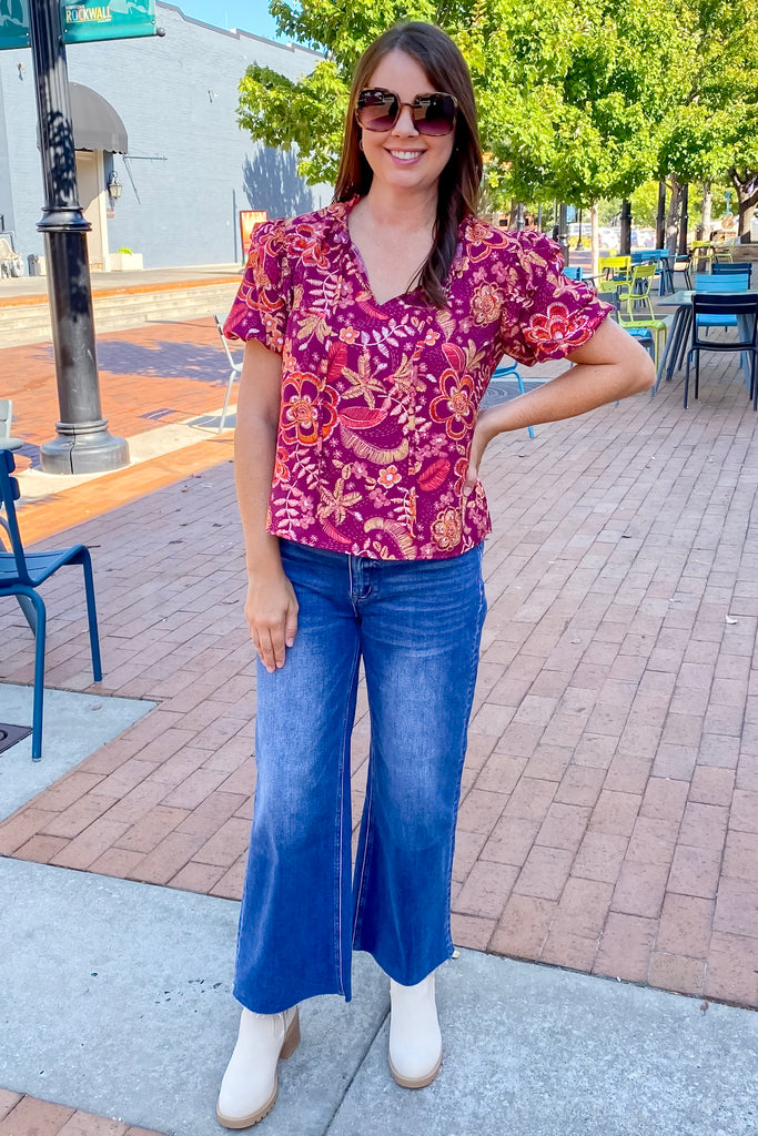 Think About It Burgundy Floral Print Top - Lyla's: Clothing, Decor & More - Plano Boutique