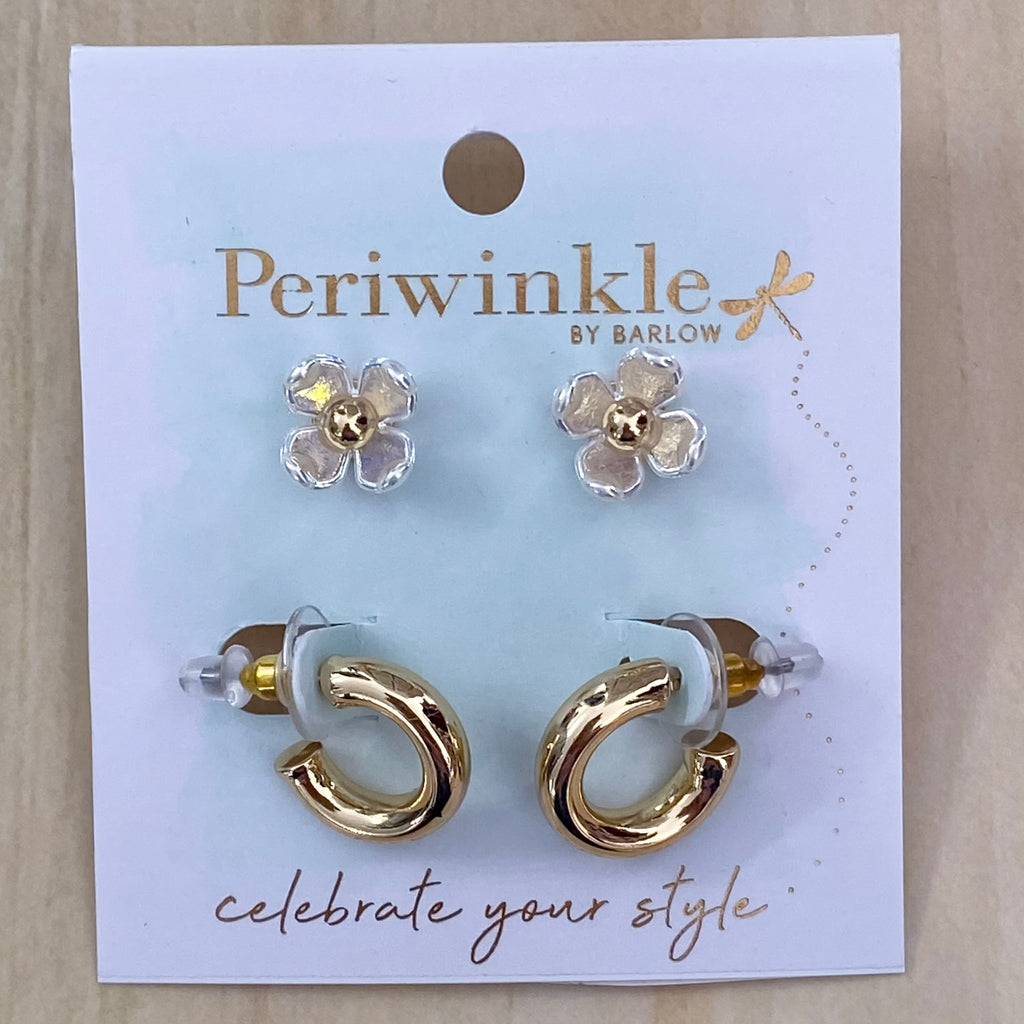 Gold Flower And Hoop Duo Earring Set - Lyla's: Clothing, Decor & More - Plano Boutique