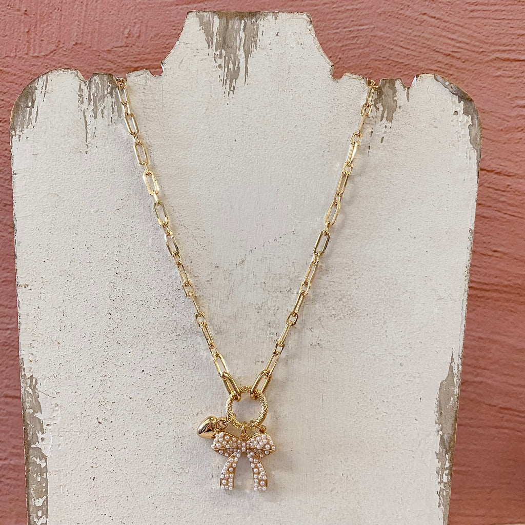 Gold Chain With Heart And Bow Charms - Lyla's: Clothing, Decor & More - Plano Boutique
