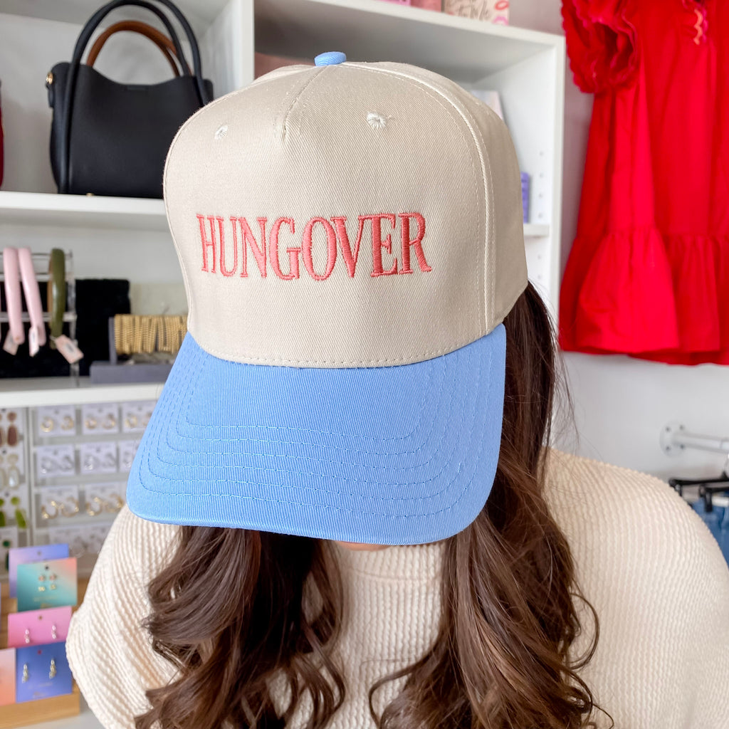 Hungover Two-Toned Blue and Tan Vintage Baseball Hat - Lyla's: Clothing, Decor & More - Plano Boutique