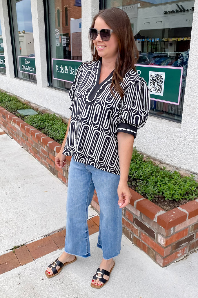 Adventure Awaits Black Geo Print Top - Lyla's: Clothing, Decor & More - Plano Boutique