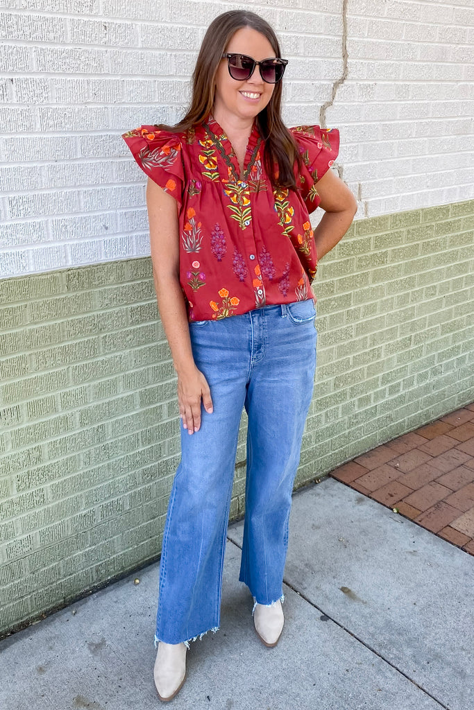 Sharpest High Rise Raw Hem Ankle Slim Wide Jeans by Lovervet - Lyla's: Clothing, Decor & More - Plano Boutique