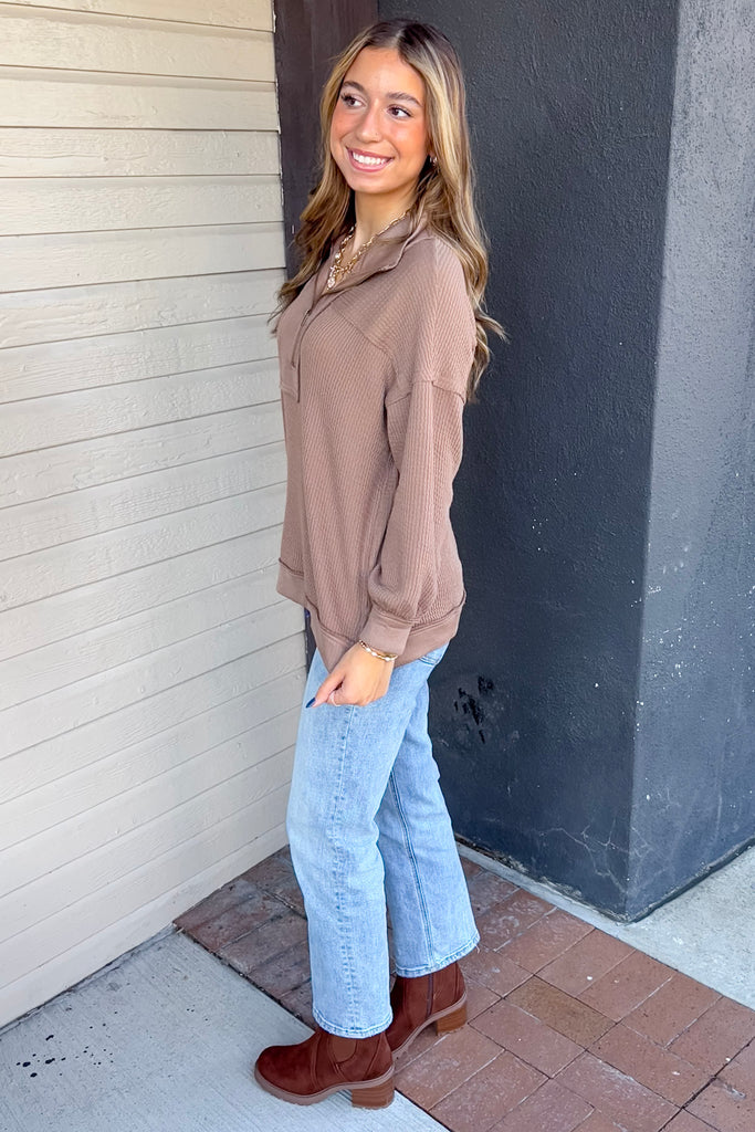 If I Ever Half Zip Collared Mocha Sweater - Lyla's: Clothing, Decor & More - Plano Boutique