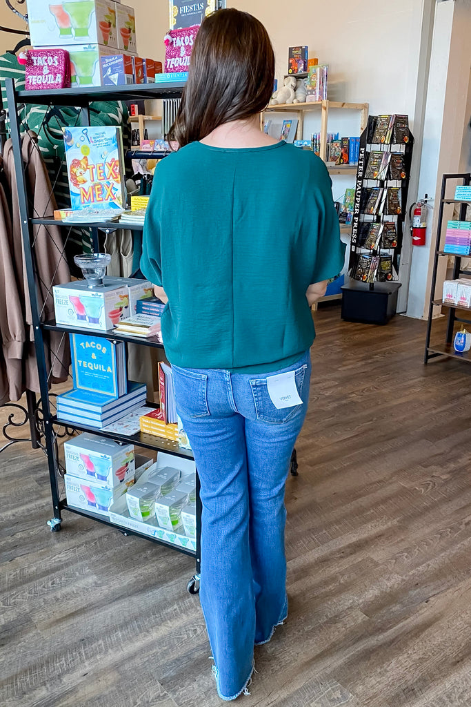 Simple V Neckline Hunter Green Top - Lyla's: Clothing, Decor & More - Plano Boutique