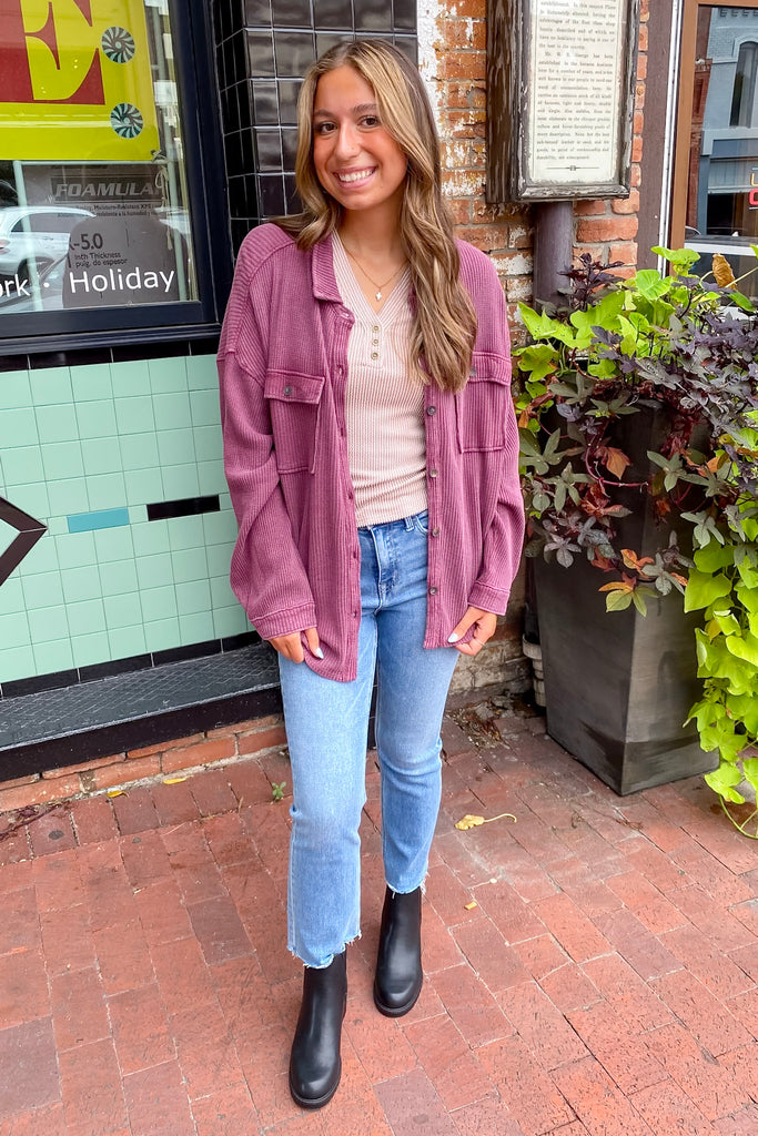 Start Small Corduroy Dark Cherry Shacket - Lyla's: Clothing, Decor & More - Plano Boutique