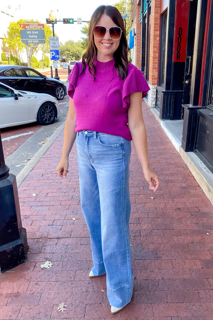 Olivia Legitimate High Rise Raw Hem A-Line Wide Leg Denim By Vervet - Lyla's: Clothing, Decor & More - Plano Boutique