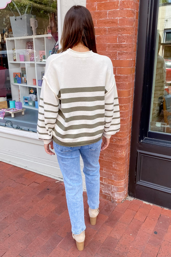 The Day We Met Olive Striped Sweater - Lyla's: Clothing, Decor & More - Plano Boutique