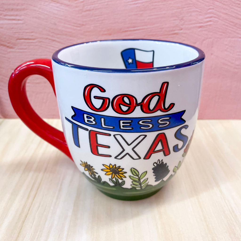 Longhorn God Bless Texas Mug - Lyla's: Clothing, Decor & More - Plano Boutique