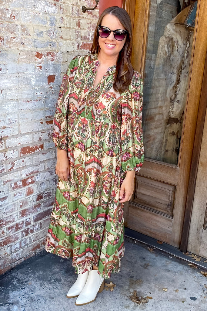 Step Into Fall Floral Print Green Dress - Lyla's: Clothing, Decor & More - Plano Boutique