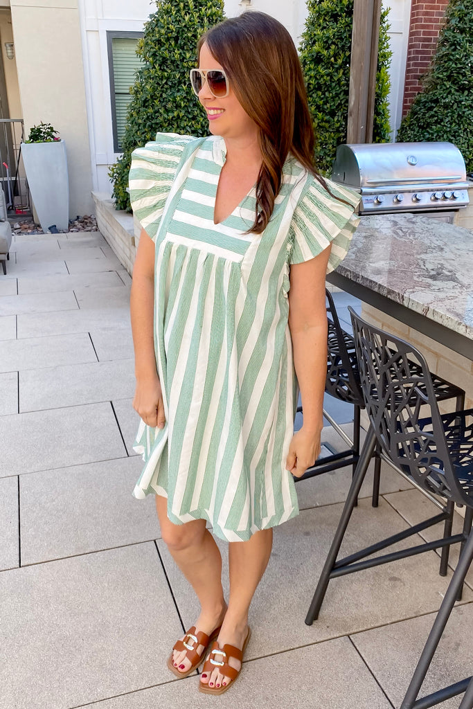 Sail Away Striped Green Dress - Lyla's: Clothing, Decor & More - Plano Boutique