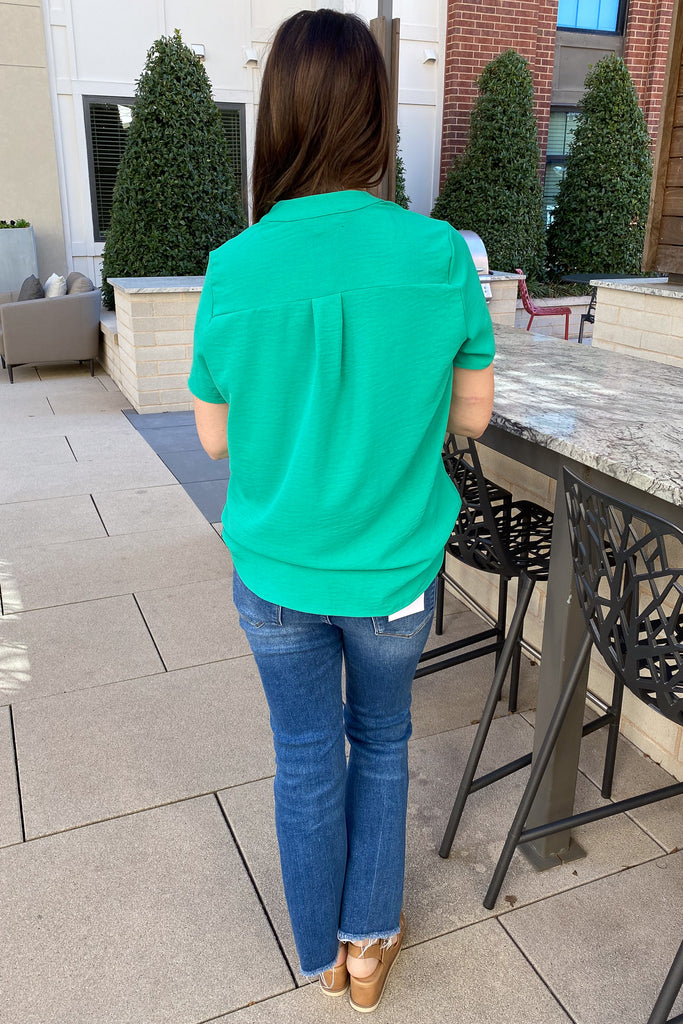 Placket Green Top - Lyla's: Clothing, Decor & More - Plano Boutique