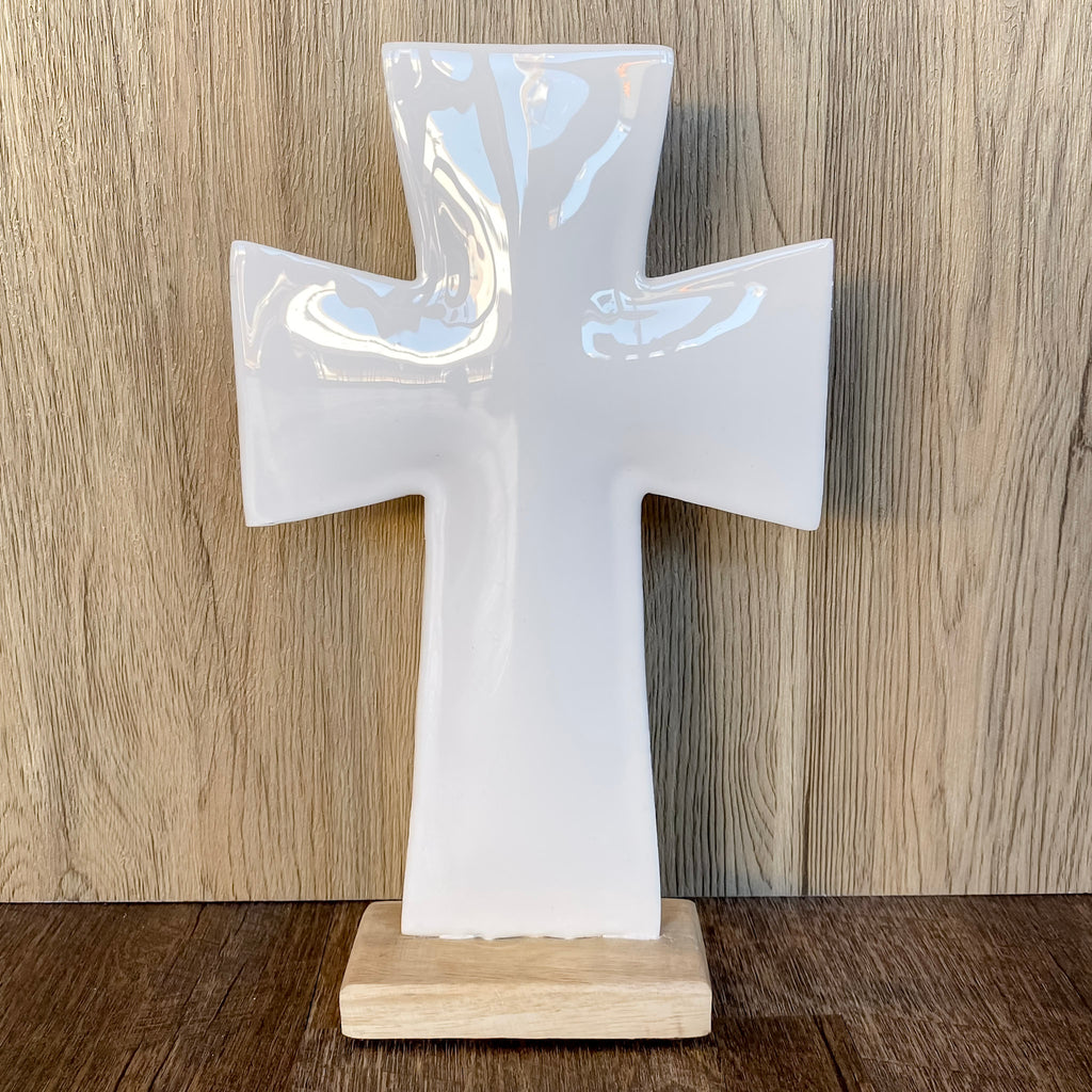 Enamel Standing Cross - White 10" - Lyla's: Clothing, Decor & More - Plano Boutique