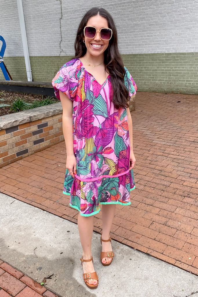 Burst of Colors Pink Floral Print Dress - Lyla's: Clothing, Decor & More - Plano Boutique