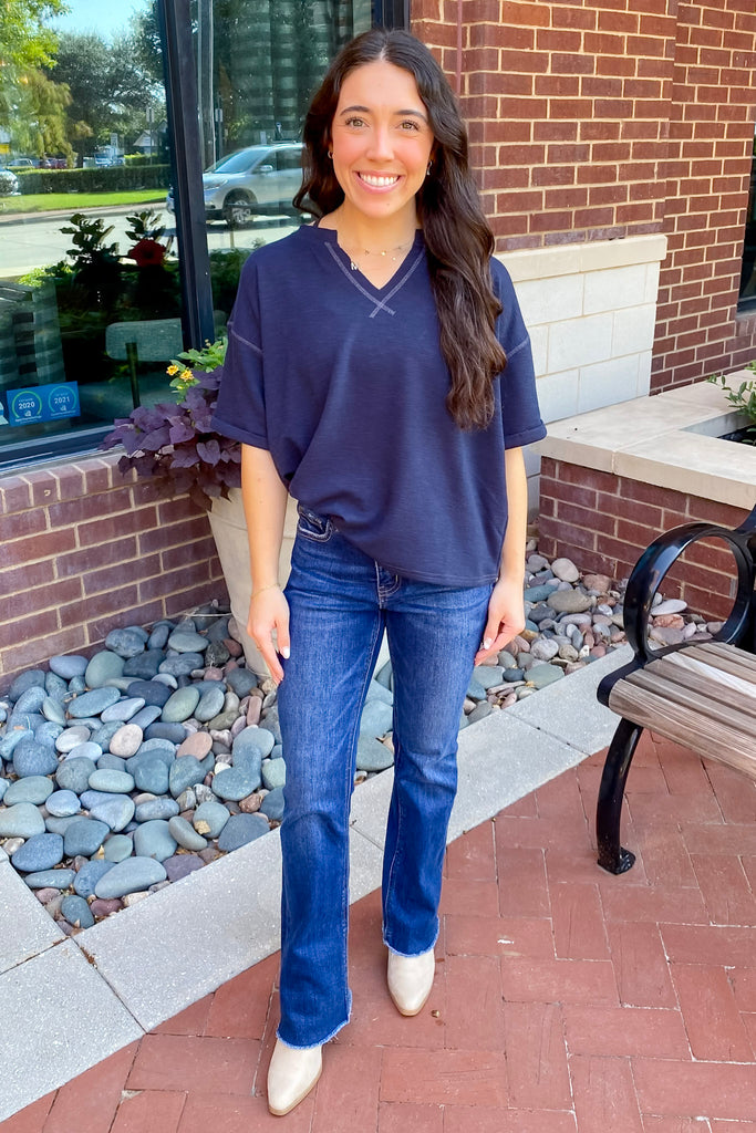 Make It Yours Navy Stitched Top - Lyla's: Clothing, Decor & More - Plano Boutique