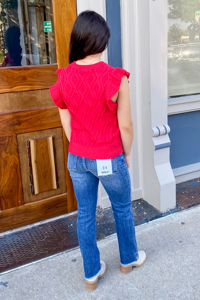 Settle In Ruffle Red Sweater - Lyla's: Clothing, Decor & More - Plano Boutique