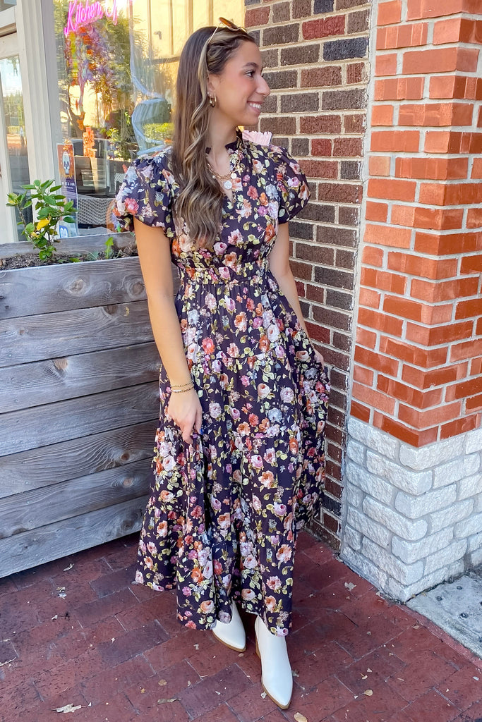 Flowers on Point Floral Print Chocolate Maxi Dress - Lyla's: Clothing, Decor & More - Plano Boutique