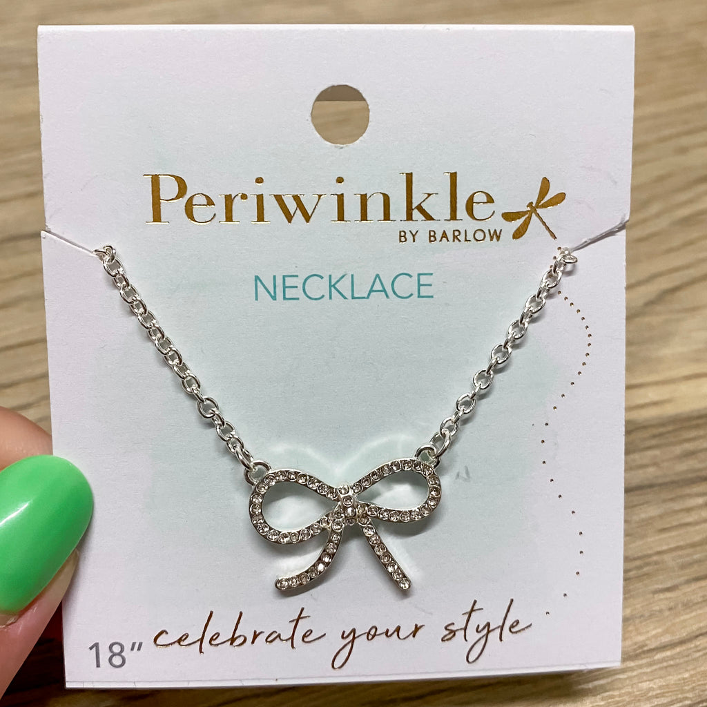Silver Crystal Bow Necklace - Lyla's: Clothing, Decor & More - Plano Boutique