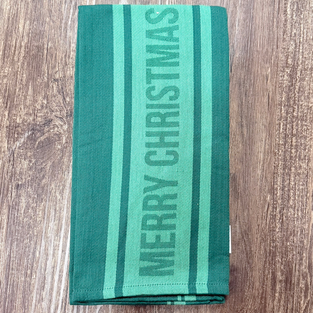 Merry Christmas Jacquard Green Hand Towel - Lyla's: Clothing, Decor & More - Plano Boutique