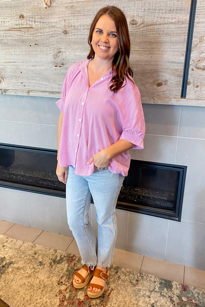 Sunday Stroll Striped Button Up Top - Lyla's: Clothing, Decor & More - Plano Boutique