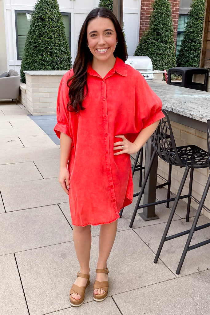 Thought About You Oversized Denim Red Dress - Lyla's: Clothing, Decor & More - Plano Boutique