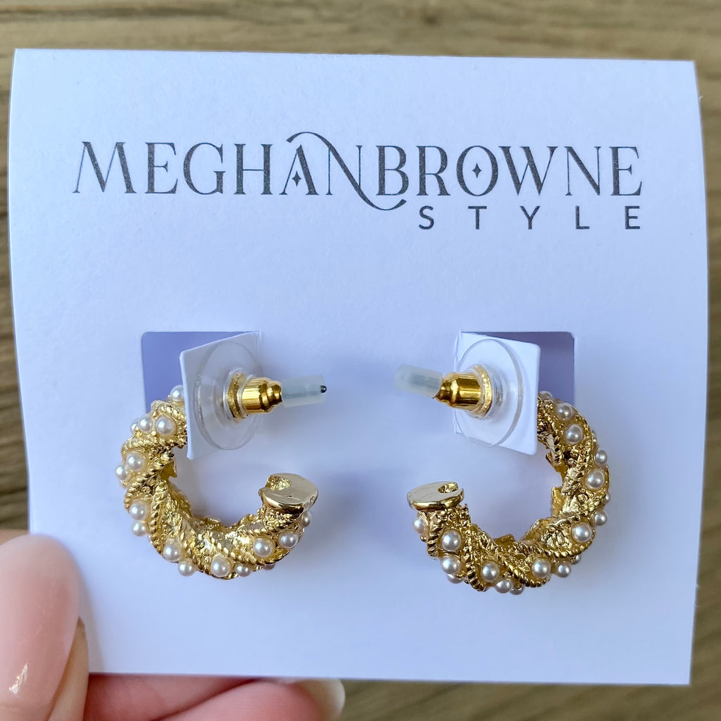 War Gold and Pearl Earrings by Meghan Browne - Lyla's: Clothing, Decor & More - Plano Boutique