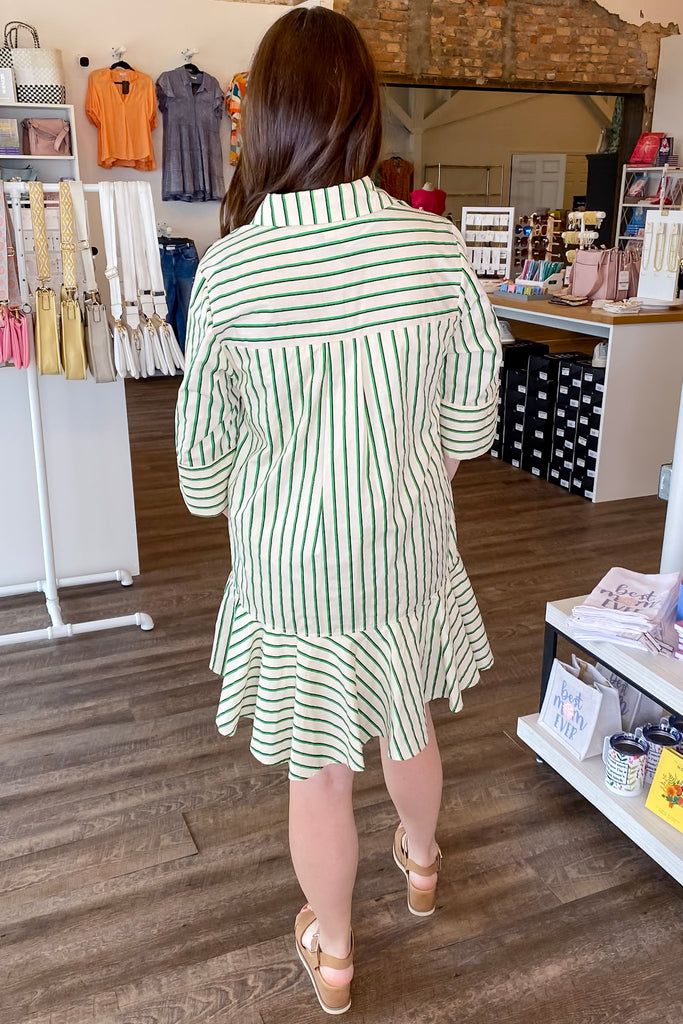 Green and Beige Striped Collar Dress - Lyla's: Clothing, Decor & More - Plano Boutique
