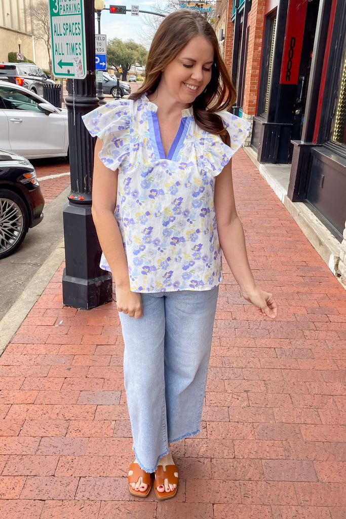 Elegantly Sweet Floral Print Periwinkle Top - Lyla's: Clothing, Decor & More - Plano Boutique