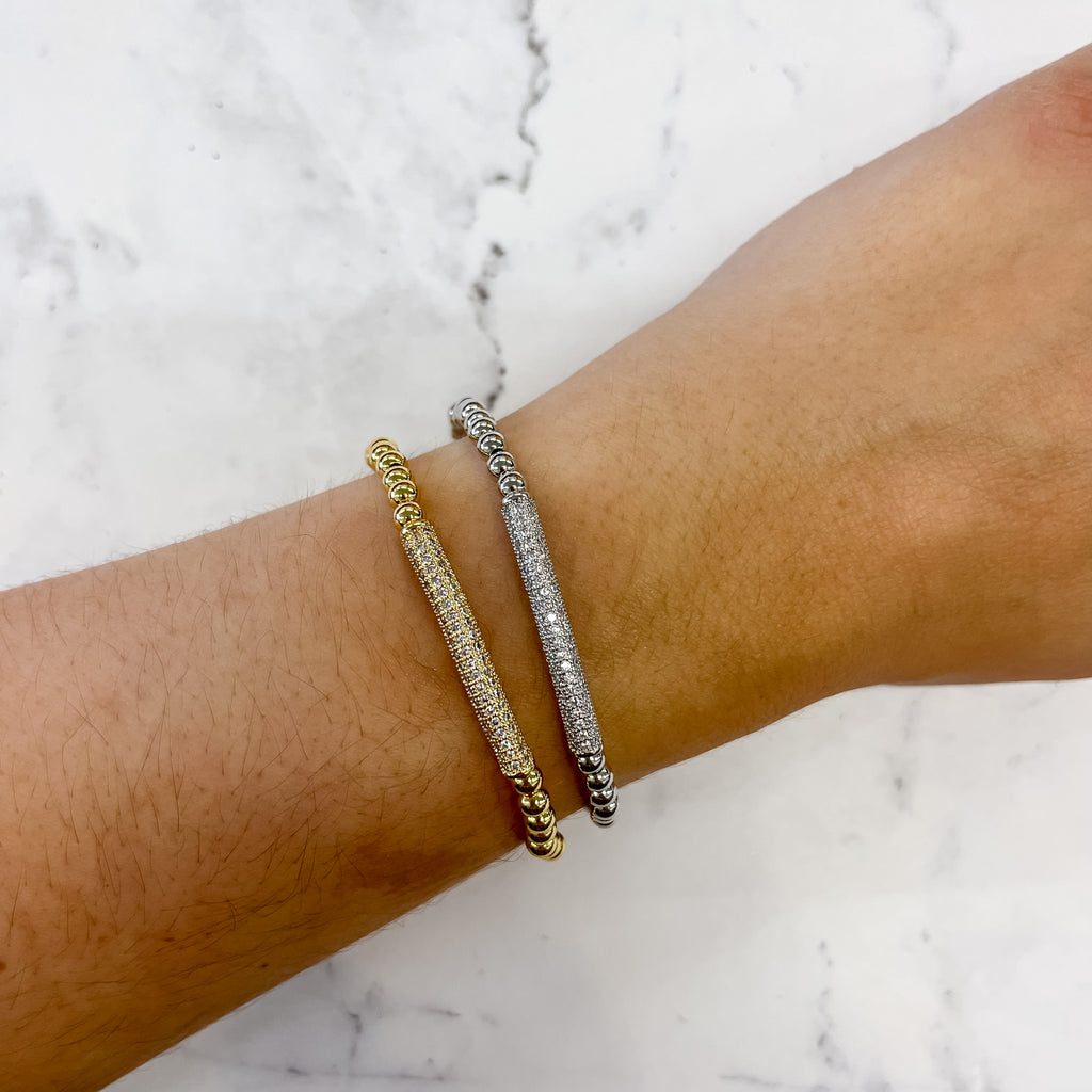 Curved Pave Bar Stretch Bracelet - Lyla's: Clothing, Decor & More - Plano Boutique