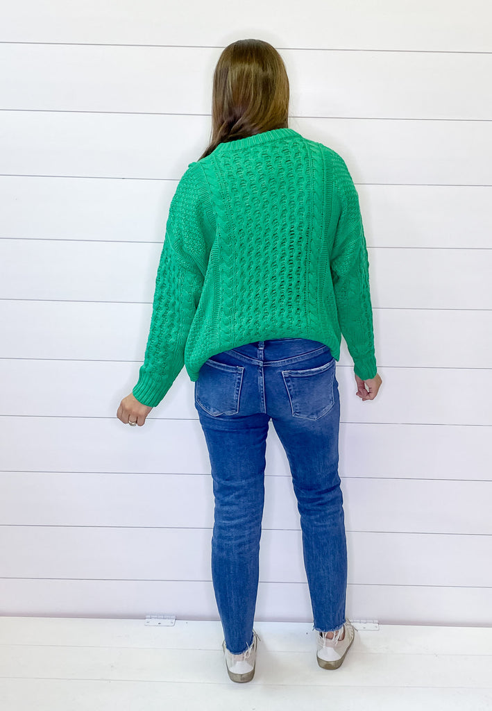 Electric Braided Kelly Green Sweater - Lyla's: Clothing, Decor & More - Plano Boutique