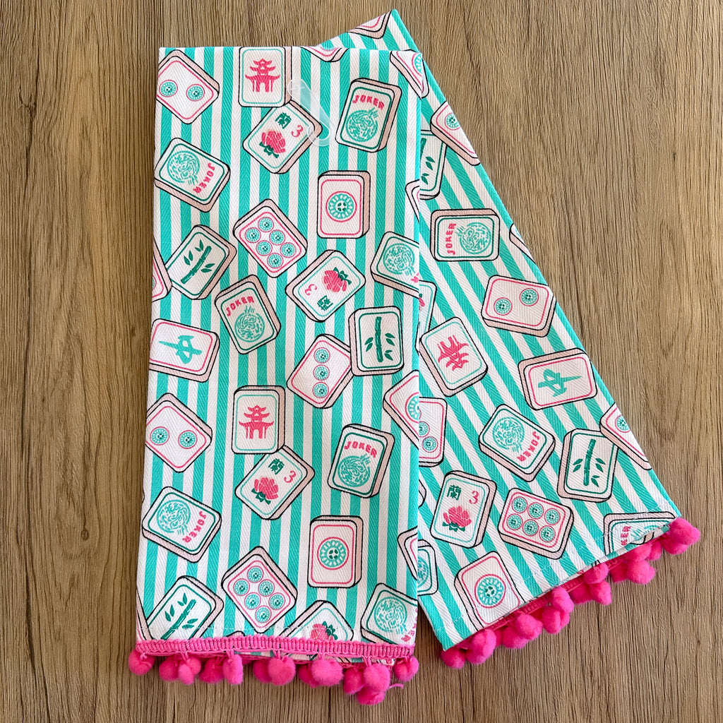 Mahjong Stripe Pom-Pom Kitchen Towel Set - Lyla's: Clothing, Decor & More - Plano Boutique