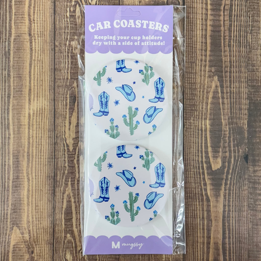 Western Blue Boots Car Coasters - Lyla's: Clothing, Decor & More - Plano Boutique