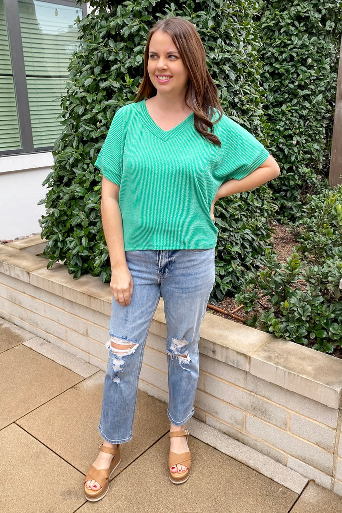 The Weekend Wanderer Ribbed Green Top - Lyla's: Clothing, Decor & More - Plano Boutique