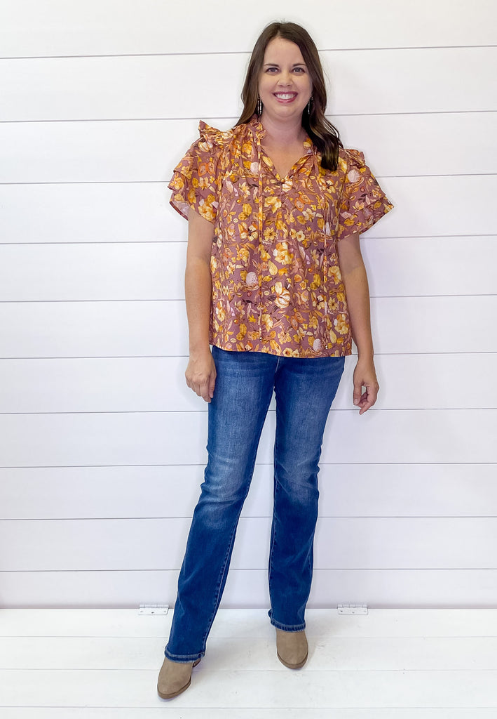 Lets Hear It for Floral Print Red Bean Top - Lyla's: Clothing, Decor & More - Plano Boutique