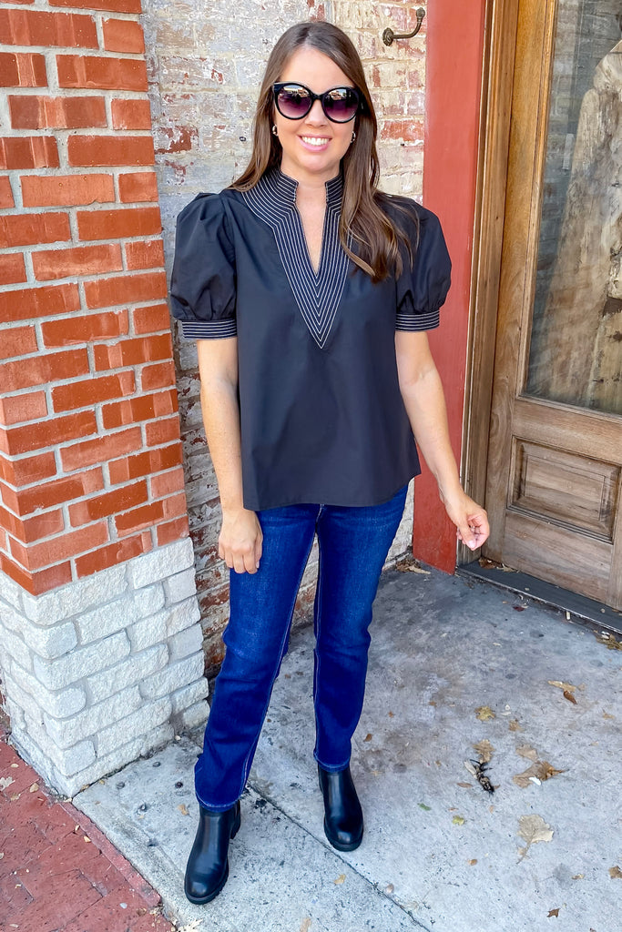 Standing Side By Side Stitched Black Top - Lyla's: Clothing, Decor & More - Plano Boutique