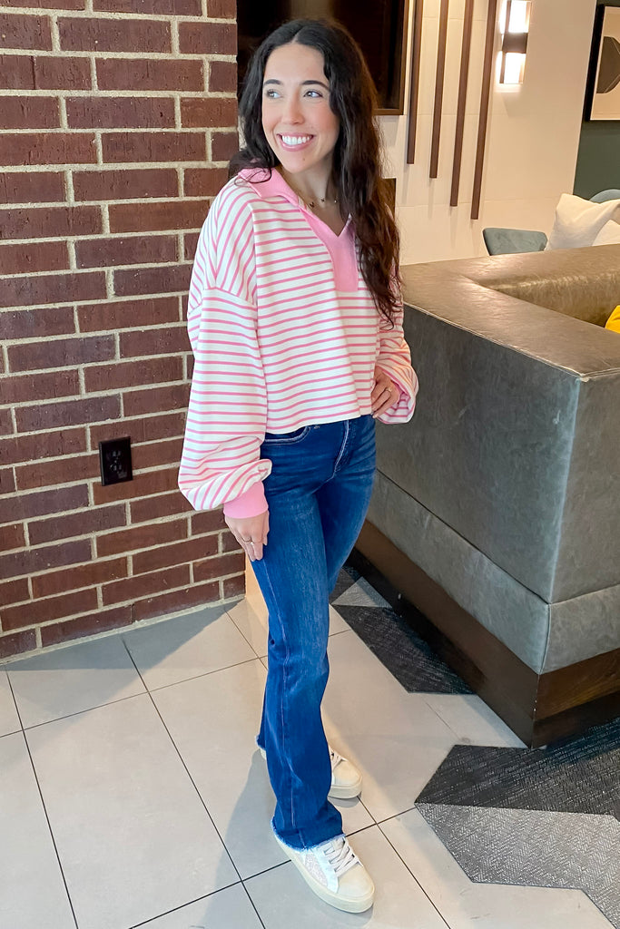 Sweet On You Pink Striped Collared Sweater - Lyla's: Clothing, Decor & More - Plano Boutique