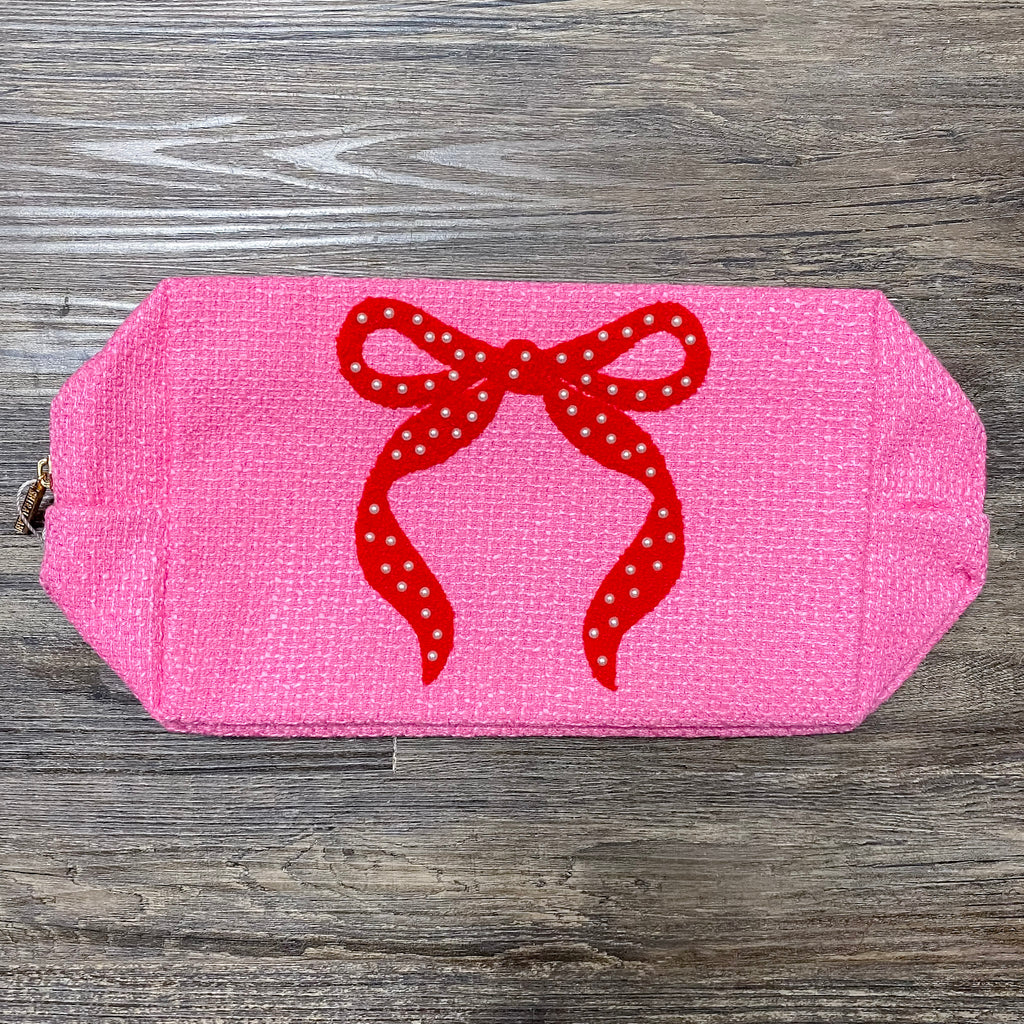 Mara Bow Large Pink Zip Pouch - Lyla's: Clothing, Decor & More - Plano Boutique