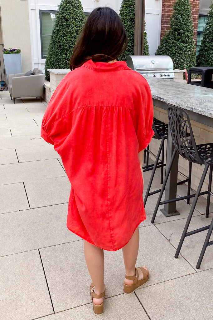Thought About You Oversized Denim Red Dress - Lyla's: Clothing, Decor & More - Plano Boutique