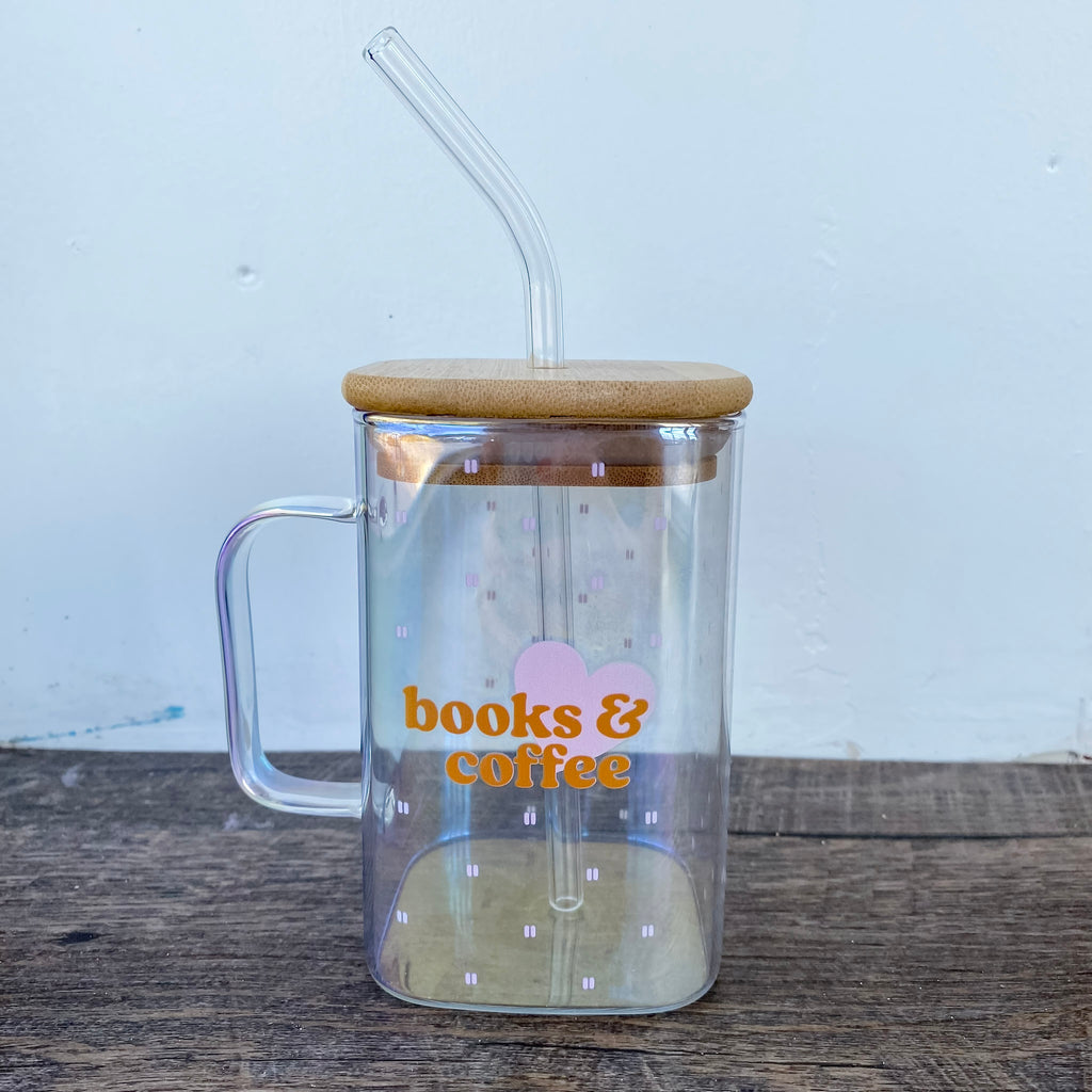 20 oz Square Glass Cup - Books + Coffee - Lyla's: Clothing, Decor & More - Plano Boutique