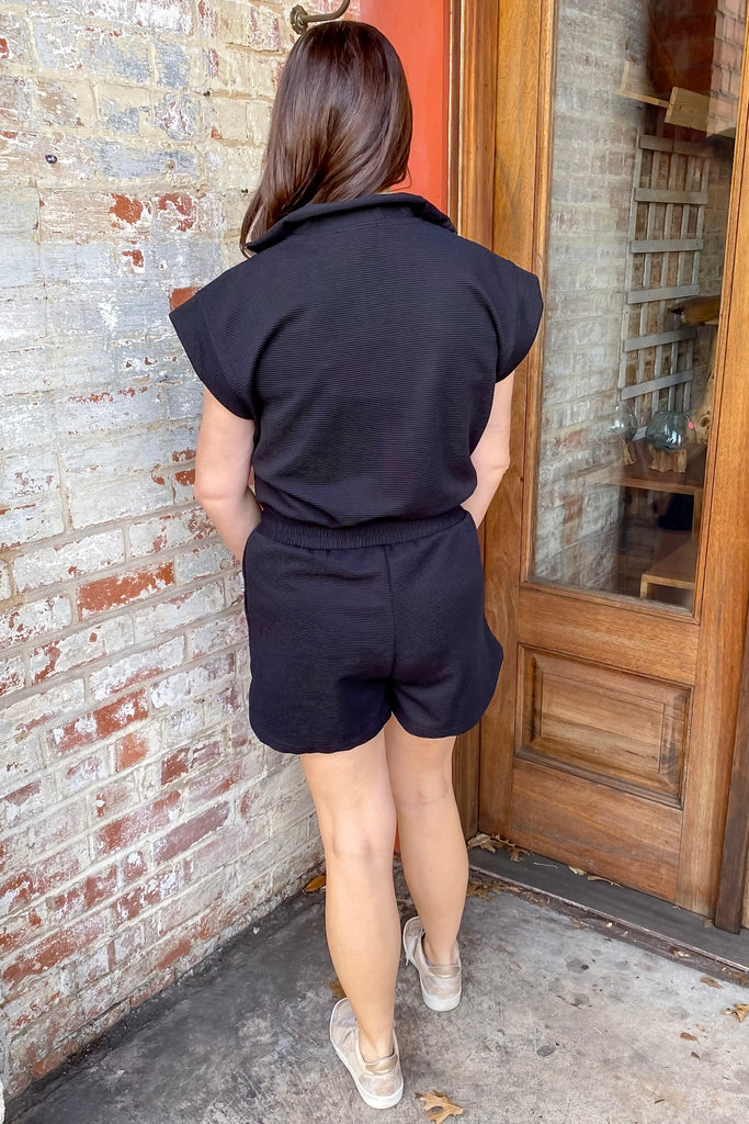 On the Go Black Romper - Lyla's: Clothing, Decor & More - Plano Boutique