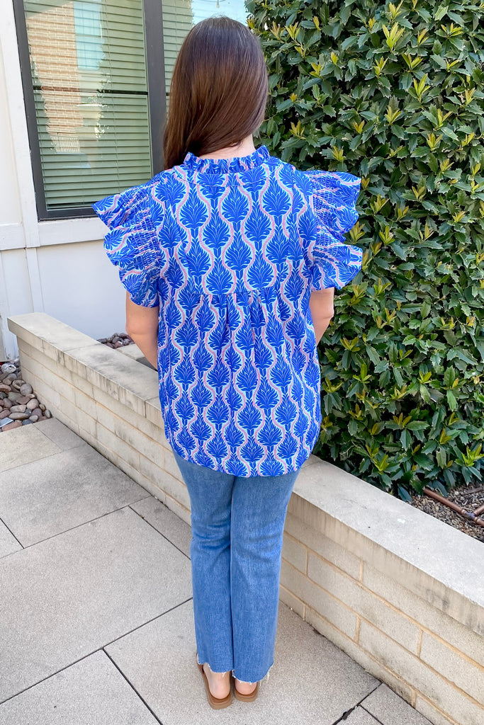 Bold Blues Print Babydoll Top - Lyla's: Clothing, Decor & More - Plano Boutique