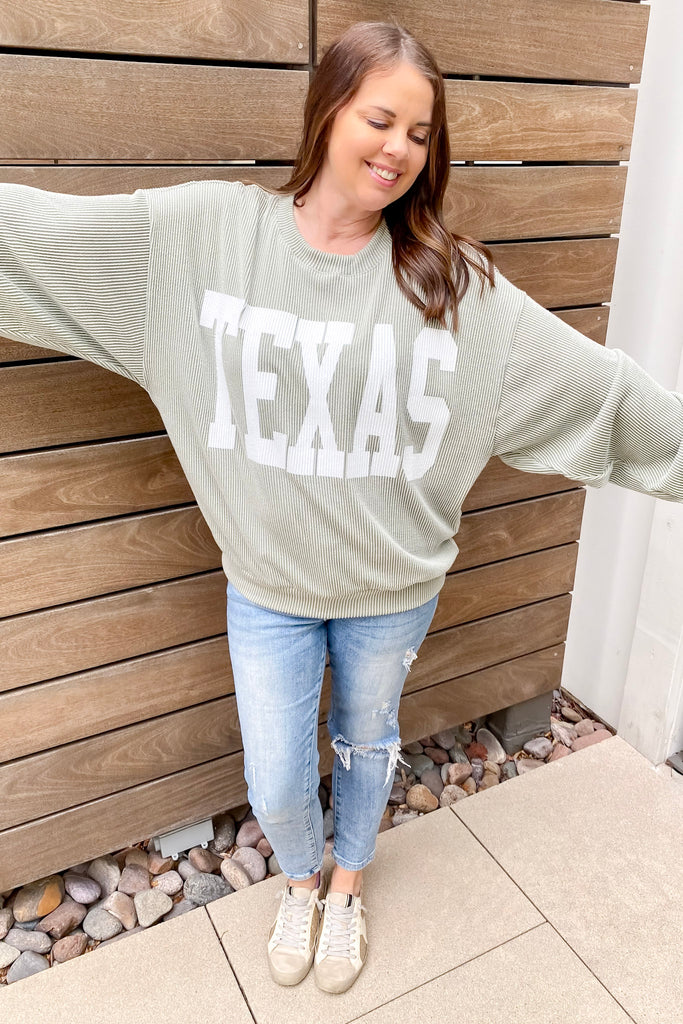 Texas Corduroy Graphic Sage Sweater - Lyla's: Clothing, Decor & More - Plano Boutique