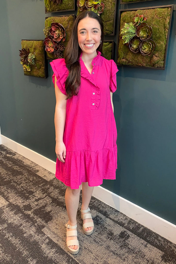 Meet Me in the Middle Ruffle Magenta Dress - Lyla's: Clothing, Decor & More - Plano Boutique