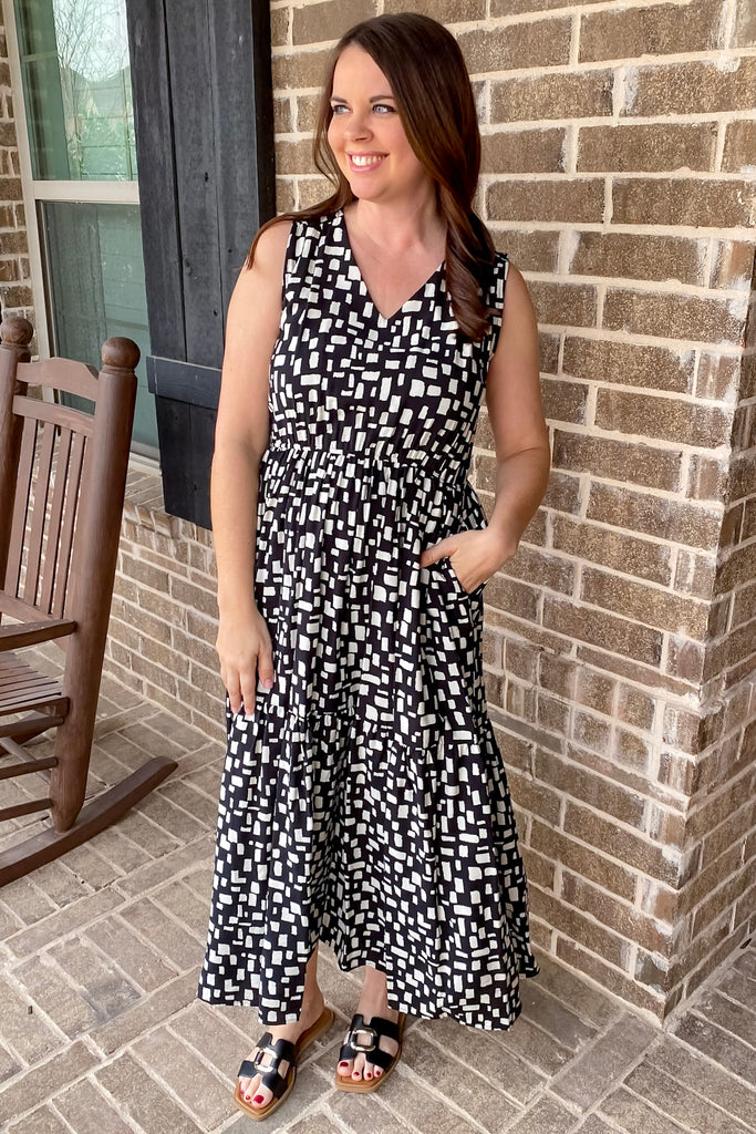 Perfectly Chic Black Print Midi Dress - Lyla's: Clothing, Decor & More - Plano Boutique