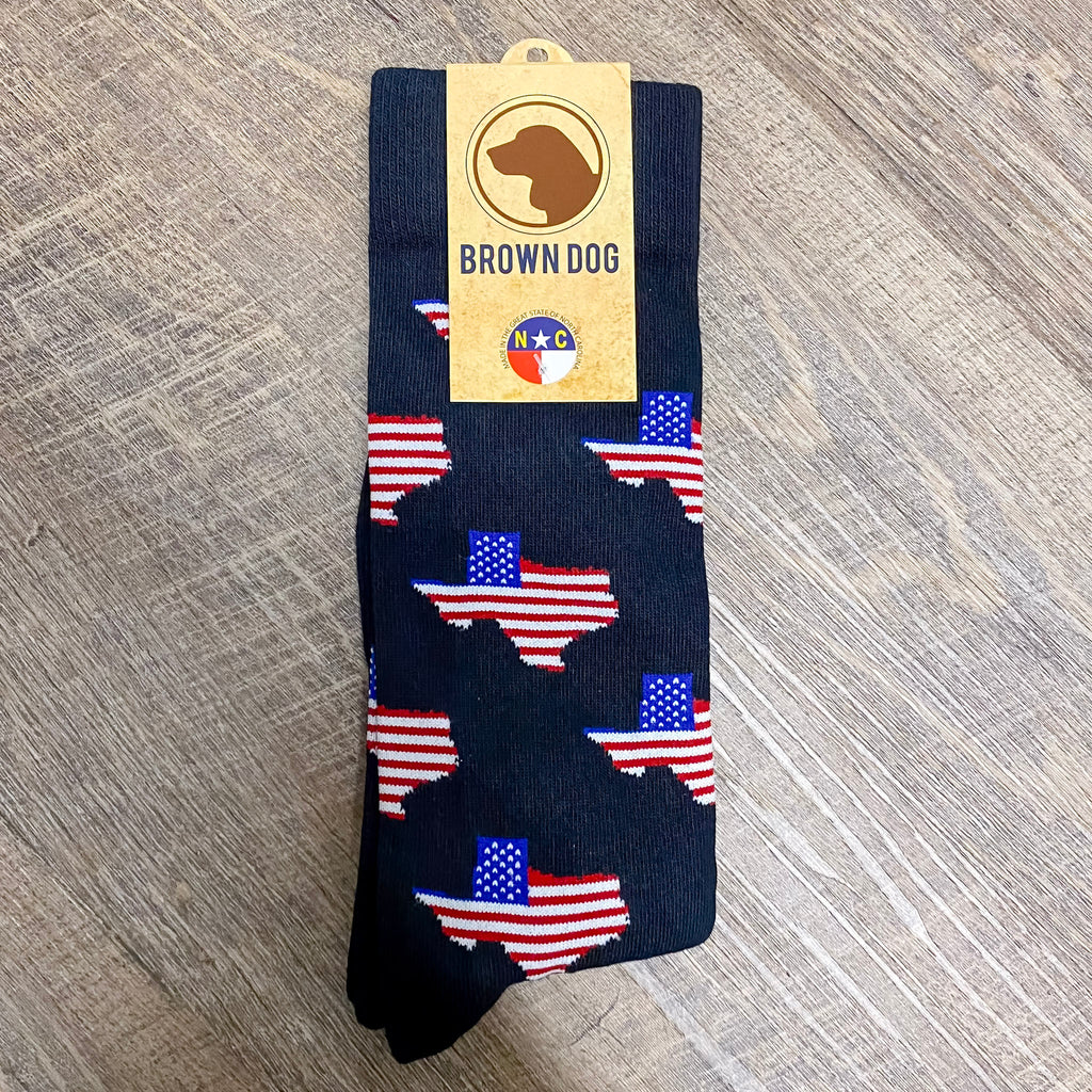 Texas Shaped Flag Print Mens Socks - Lyla's: Clothing, Decor & More - Plano Boutique