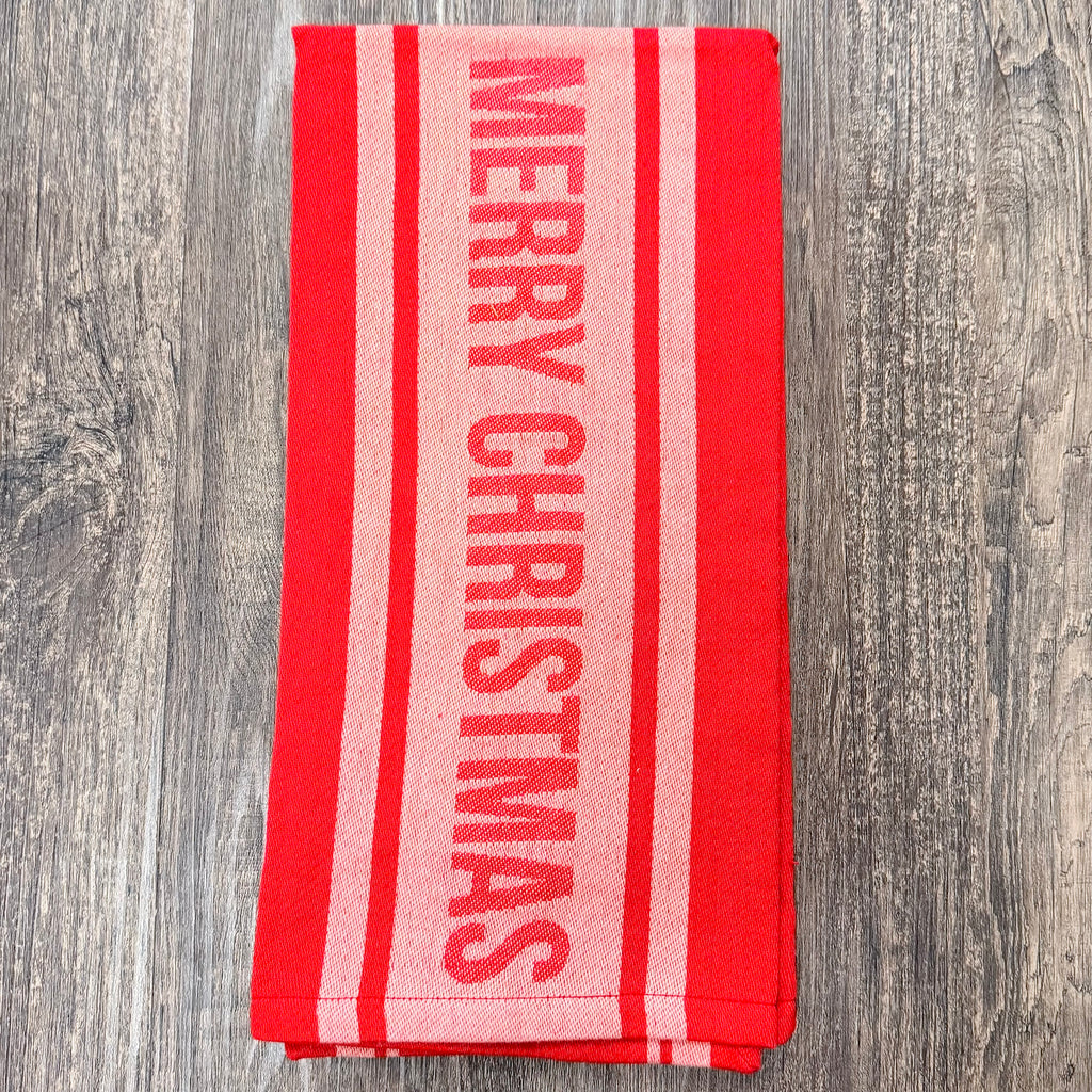 Merry Christmas Jacquard Red Hand Towel - Lyla's: Clothing, Decor & More - Plano Boutique