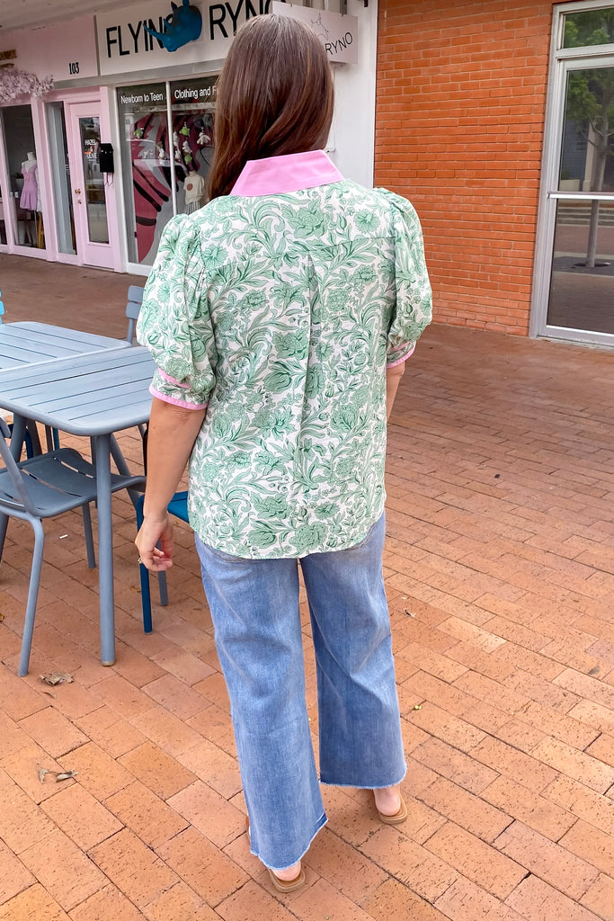 Little Thing Called Love Green and Pink Print Top - Lyla's: Clothing, Decor & More - Plano Boutique