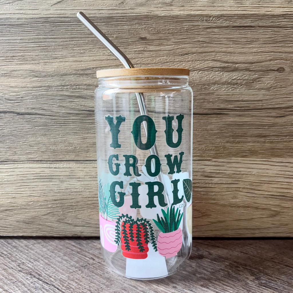 You Grow Girl Plant Glass Can - Lyla's: Clothing, Decor & More - Plano Boutique