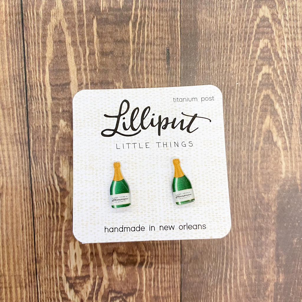 Champagne Bottle Earrings by Lilliput Little Things - Lyla's: Clothing, Decor & More - Plano Boutique